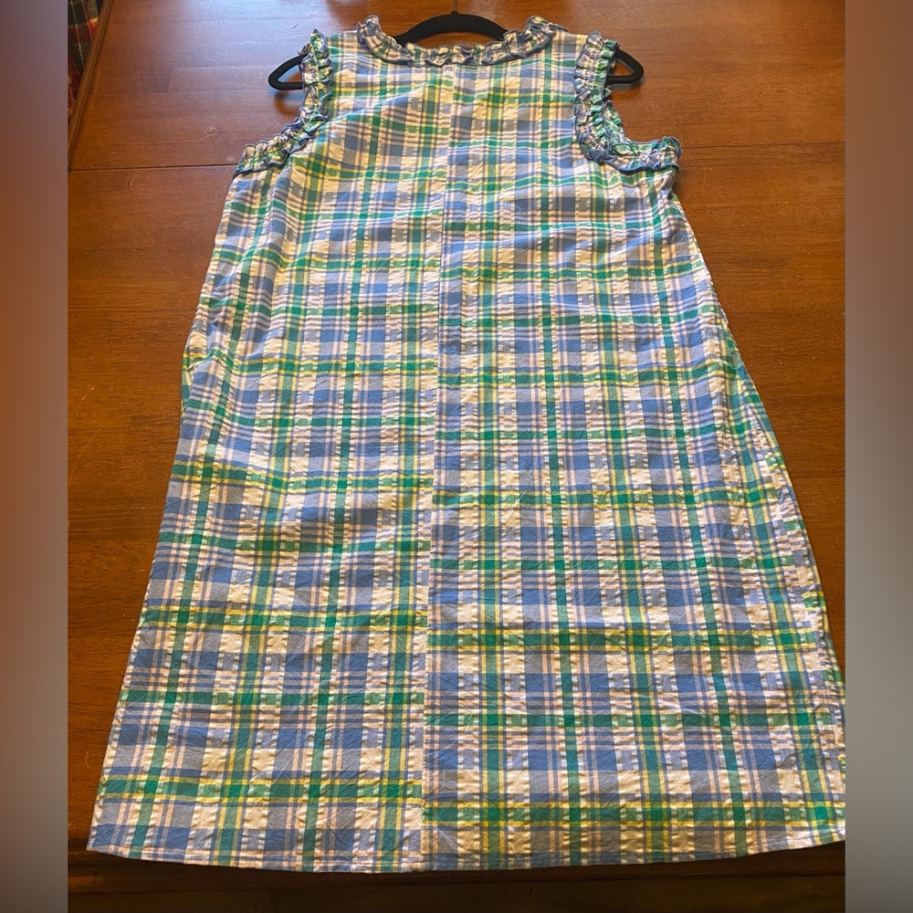 Kim Rogers Blue, Green and White Plaid Ruffle-Trim Midi Dress - Picture 5 of 9